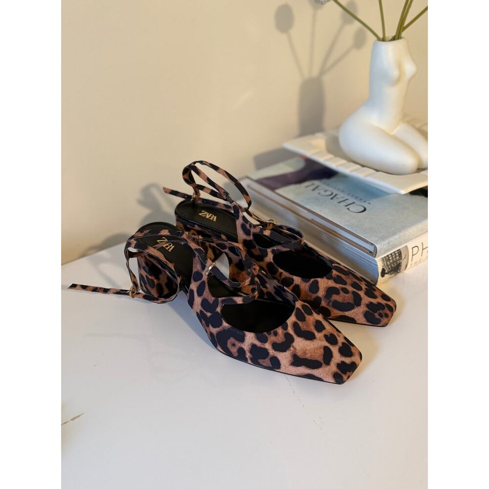 ✨ Zara Leopard Print Block Heel Pumps Ankle Strap‎ Square Toe Animal Print Heels